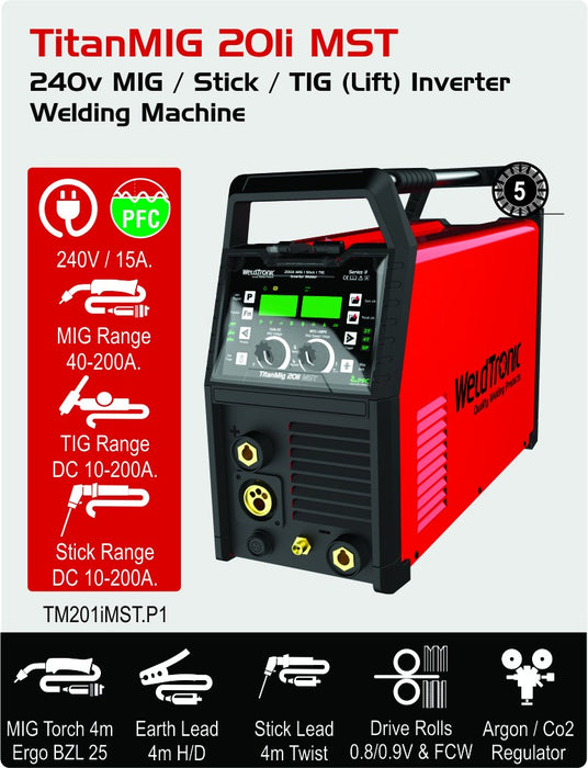 Mig Welder Weldtronic Titan 201i Mst 200amp Multi-function Mig Welder 240v 15a Plug Pfc