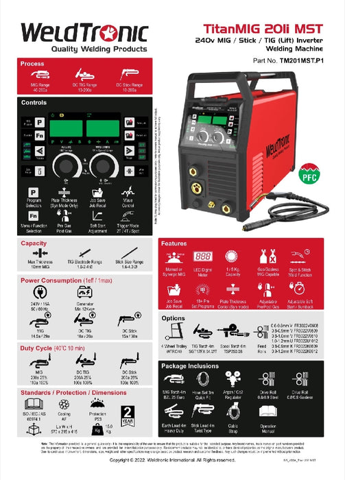 Mig Welder Weldtronic Titan 201i Mst 200amp Multi-function Mig Welder 240v 15a Plug Pfc
