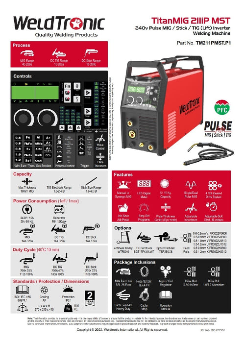 Mig Welder Pulse Weldtronic Titan 211i Mst 200amp Pulse Mig Welder 240v Pfc