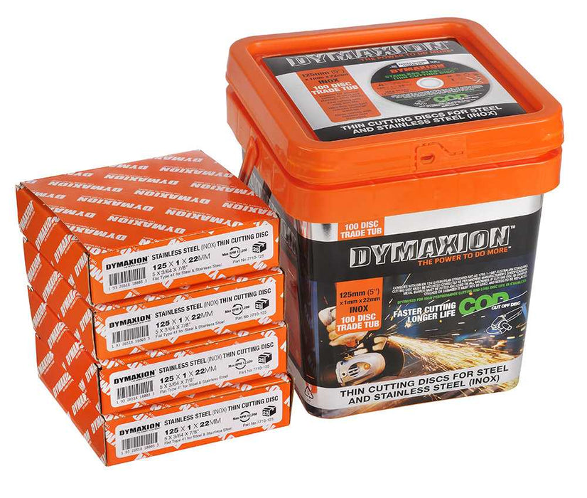 Cutting Disc Ultra Thin Inox 125mm / 5" X 1.0mm Trade Tub Of 100 Discs Dymaxion