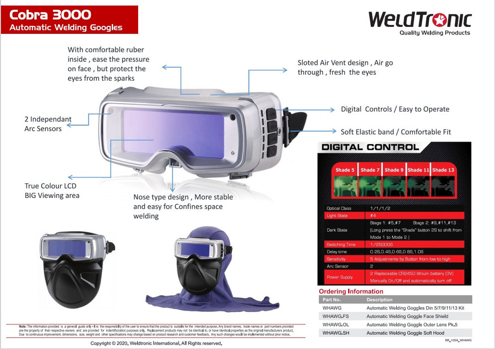 Welding Goggles Auto-darkening Cobra 3000 Kit